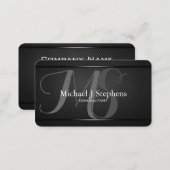 Monogram Professional Black Metal Textured Business Card (Front/Back)