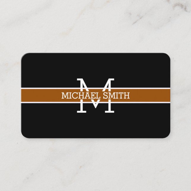 Monogram Professional Brown Horizontal Line Business Card (Front)