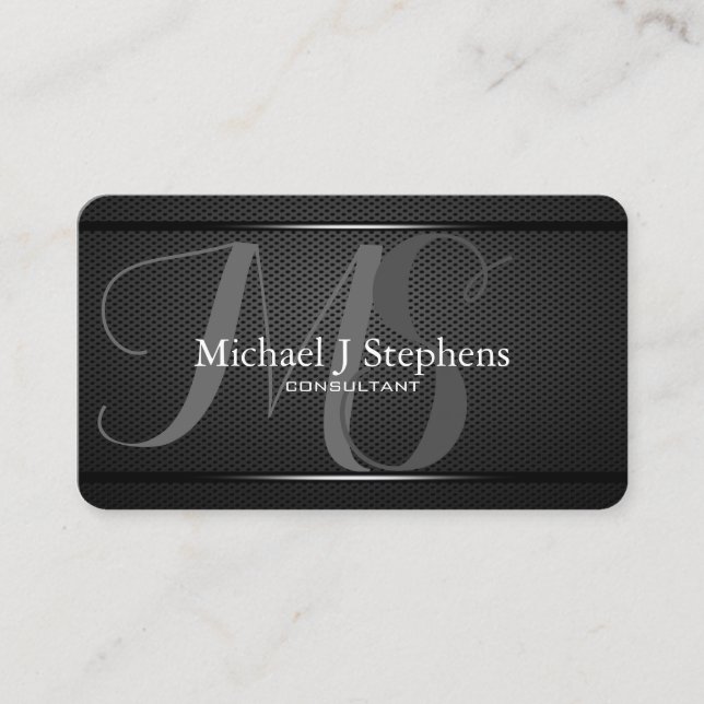 Monogram Professional c Black Metal Textured Business Card (Front)
