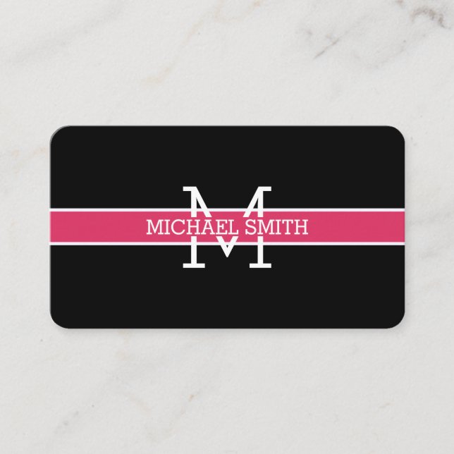 Monogram Professional Cerise Horizontal Line Business Card (Front)