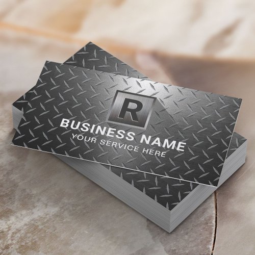 Monogram Professional Construction Repair Metal Business Card