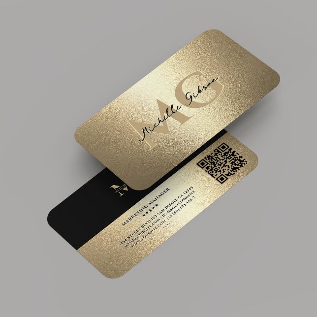 Monogram Professional Elegant Faux Gold Modern Business Card (Monogram Professional Elegant Black Gold Modern Business Card
)