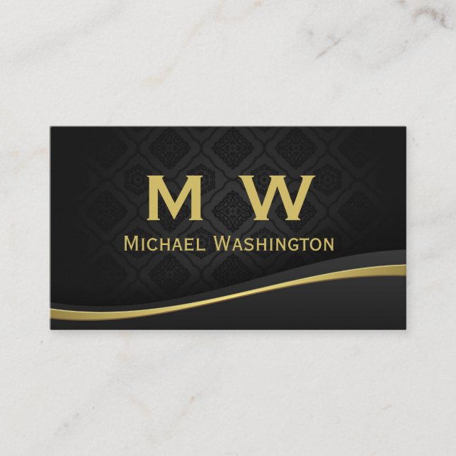 Monogram Professional Elegant Modern Black Gold  Business Card (Front)