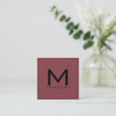 Monogram Professional Elegant Modern Cordovan Square Business Card (Standing Front)