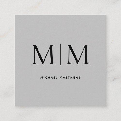 Monogram Professional Elegant Modern Grey Black Square Business Card
