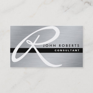Monogram Professional Elegant Modern Silver Metal Business Card