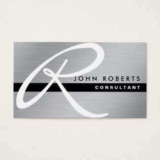 Monogram Professional Elegant Modern Silver Metal Business Card