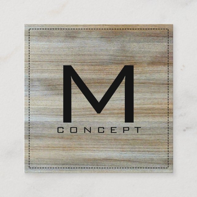 Monogram Professional Elegant Modern Wood #2 Square Business Card (Front)