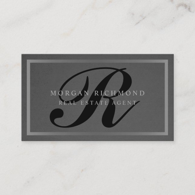 Monogram Professional Gray Silver Real Estate Business Card (Front)