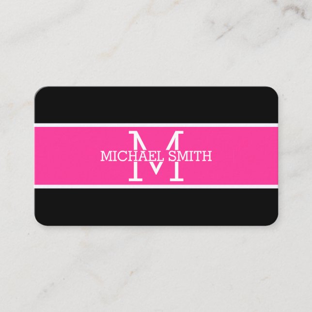Monogram Professional Hot Pink Modern Business Card (Front)