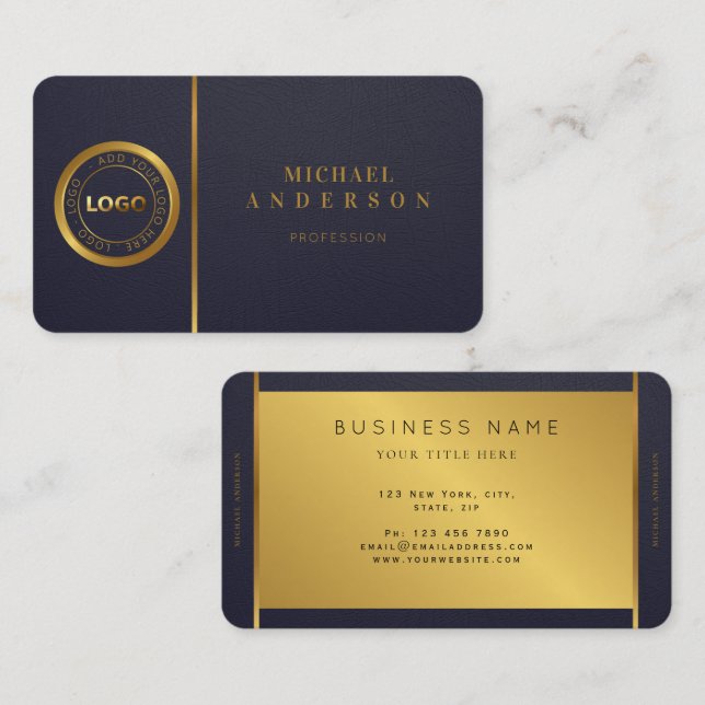 Monogram Professional Luxe Dark & Gold Circle Logo Business Card (Front/Back)