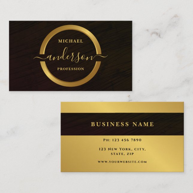 Monogram Professional Luxe Gold Circle Logo Wood Business Card (Front/Back)