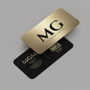 Monogram Professional Marketing Black Faux Gold Business Card