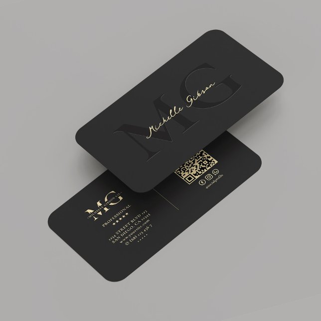 Monogram Professional Marketing Modern Black Business Card (Monogram Professional Marketing Elegant Modern Black Gold Business Card
)