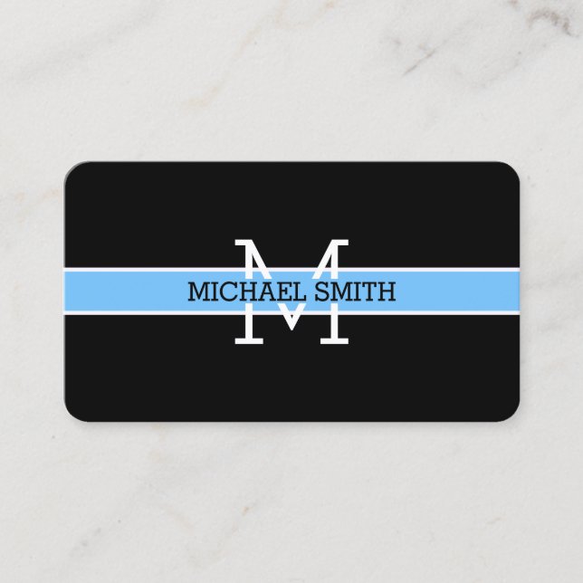 Monogram Professional Maya blue Horizontal Line Business Card (Front)