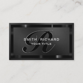 Monogram Professional Metal Plain chic Black Business Card