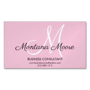 Monogram Professional Modern Elegant Pink Business Card Magnet