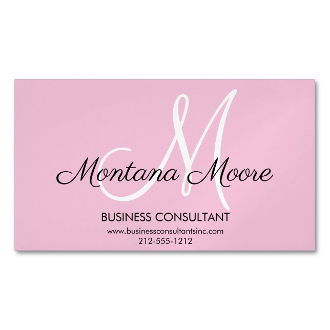 Monogram Professional Modern Elegant Pink Business Card Magnet (Front)