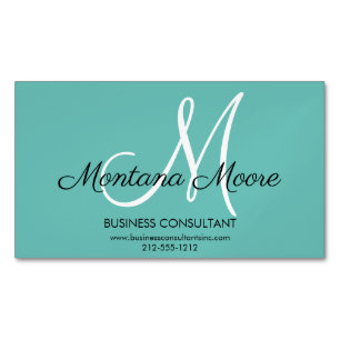 Monogram Professional Modern Elegant Teal Green Business Card Magnet