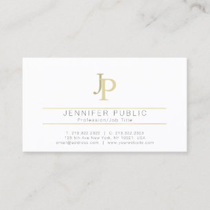 Monogram Professional Modern Elegant White Gold Business Card