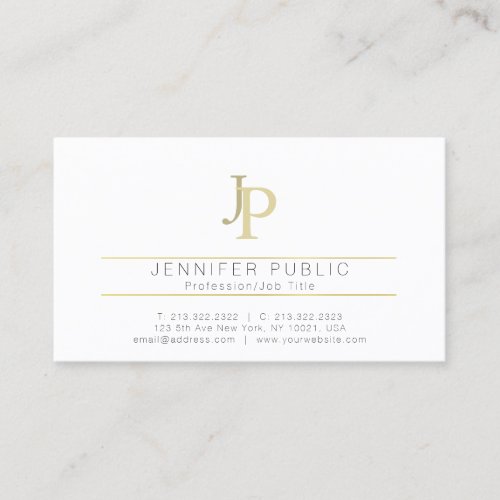 Monogram Professional Modern Elegant White Gold Business Card