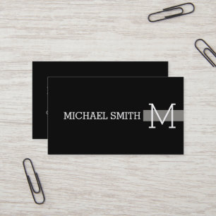 Monogram Professional Plain Black Modern Titanium Business Card