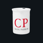 Monogram Professional Plain Red White Initials Beverage Pitcher<br><div class="desc">Easy Editing Tools. Different Types and Sizes,  Color and Font Choices.</div>