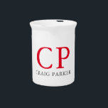 Monogram Professional Plain Red White Initials Beverage Pitcher<br><div class="desc">Easy Editing Tools. Different Types and Sizes,  Color and Font Choices.</div>