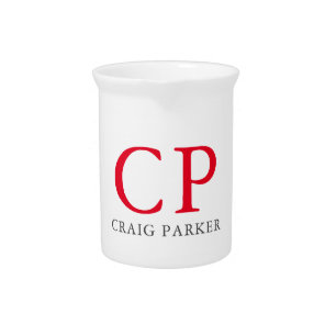 Monogram Professional Plain Red White Initials Beverage Pitcher