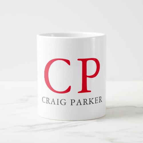 Monogram Professional Plain Red White Initials Giant Coffee Mug