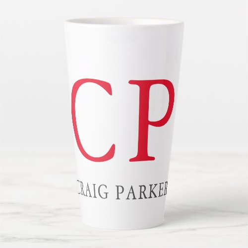 Monogram Professional Plain Red White Initials Latte Mug