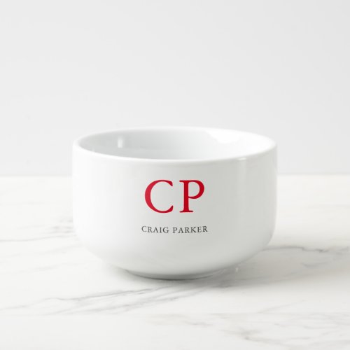 Monogram Professional Plain Red White Initials Soup Mug