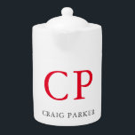 Monogram Professional Plain Red White Initials Teapot<br><div class="desc">Easy Editing Tools. Different Types and Sizes,  Color and Font Choices.</div>