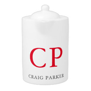 Monogram Professional Plain Red White Initials Teapot