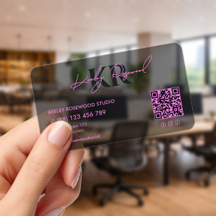Monogram Professional Purple Black Transparent QR Clear Business Cards