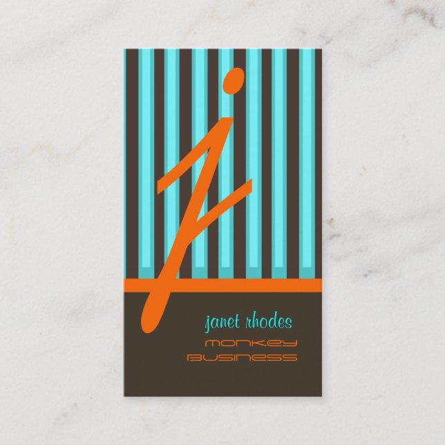 Monogram psychedelic colors/chocolate stripes business card (Front)