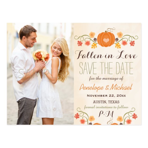 Monogram Pumpkin Fall Wedding Save The Date Postcard