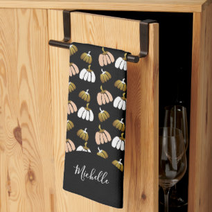 Monogram Pumpkin In Black, Blush, White, Gold Kitchen Towel