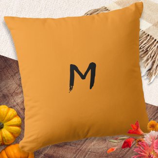 Monogram Pumpkin Orange Thanksgiving Fall Autumn Throw Pillow