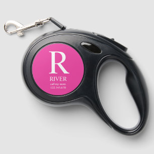 MONOGRAM PUPPY NAME CONTACT DETAILS FUCHSIA RETRACTABLE PET LEASH