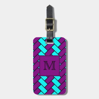 Monogram Purple and Aqua Herringbone Luggage Tag