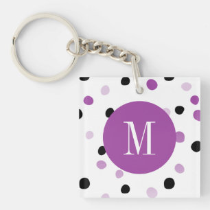 Monogram Purple and Black Dots Keychain