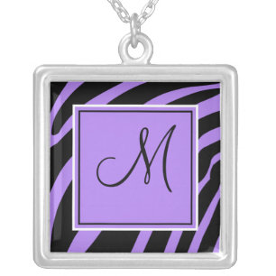 Monogram Purple and Black Zebra Necklace