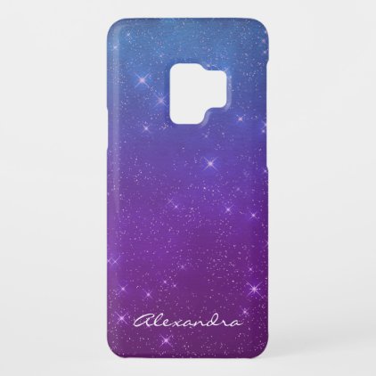 Monogram Purple and Blue Ombre Sparkle Stars Sky Case-Mate Samsung Galaxy S9 Case