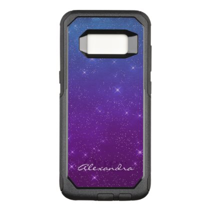 Monogram Purple and Blue Ombre Sparkle Stars Sky OtterBox Commuter Samsung Galaxy S8 Case