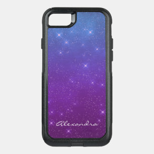 Monogram Purple and Blue Ombre Sparkle Stars Sky OtterBox Commuter iPhone SE/8/7 Case