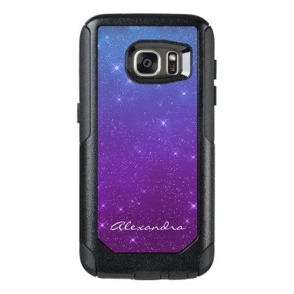 Monogram Purple and Blue Ombre Sparkle Stars Sky OtterBox Samsung Galaxy S7 Case