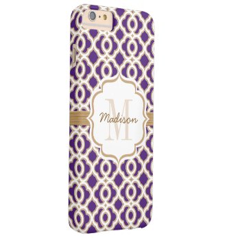 Monogram Purple And Gold Quatrefoil Barely There Iphone 6 Plus Case by cutecases at Zazzle