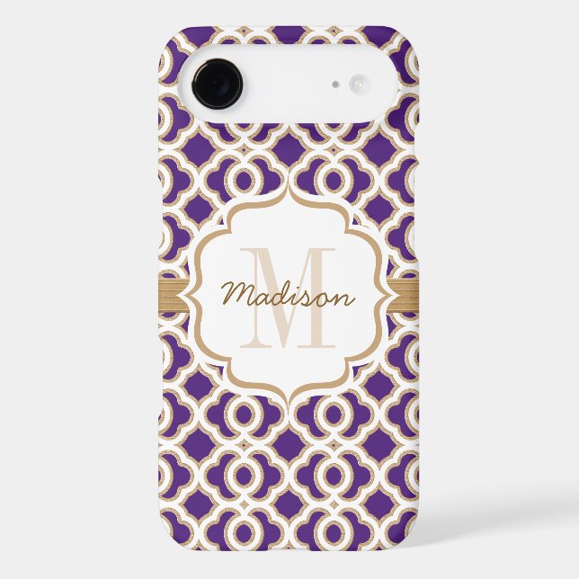 Monogram Purple and Gold Quatrefoil Case-Mate iPhone Case (Back)