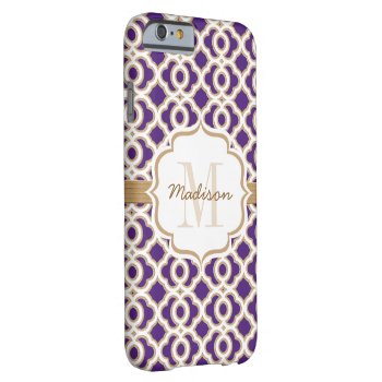Monogram Purple And Gold Quatrefoil Barely There Iphone 6 Case by cutecases at Zazzle
